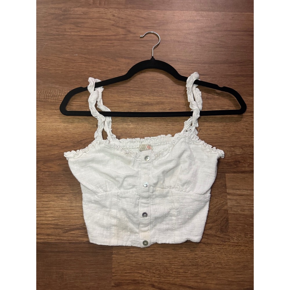 Gilli White Textured Button Down Ruffle Crop Top Camisole Small